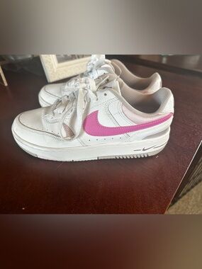 Nike White Sneakers with Pink Swoosh